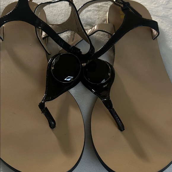 Monet Glossy Black and Tan Sandals - Picture 1 of 2